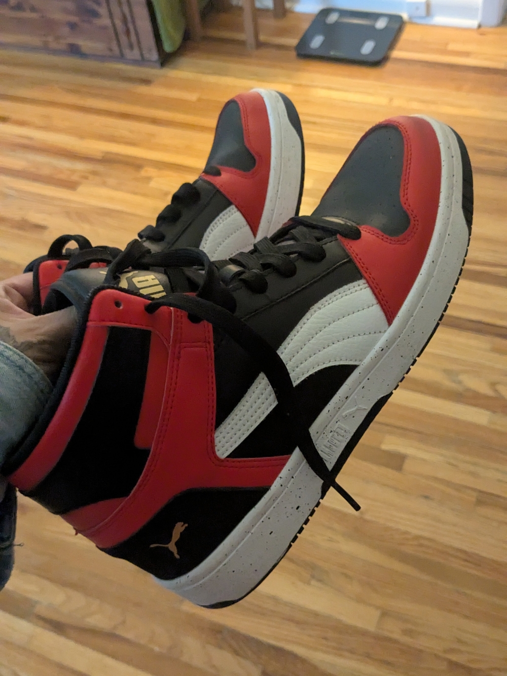 Puma Men’s High-Top Sneakers — Black, Red & White